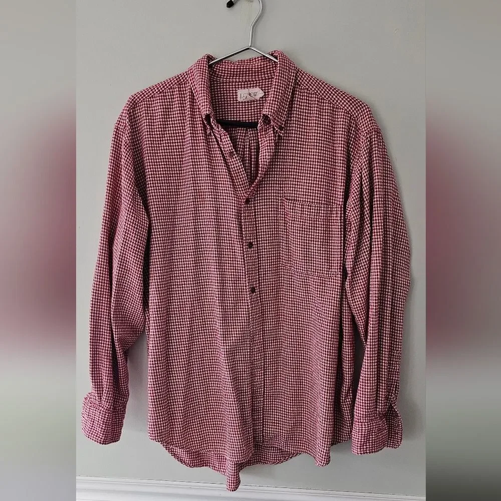 J. Crew Ladies Red Houndstooth Long Sleeve Shirt Size Large